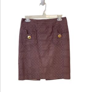 Milly New York Brown Pencil mini Skirt Gold Buttons 8 Fits 6